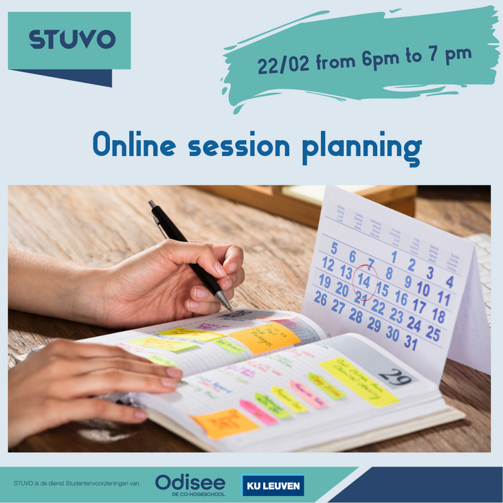 student who is studying with text "online session planning"